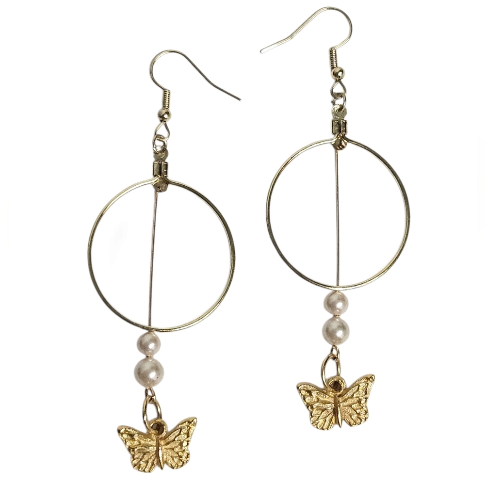 Gold Butterfly Hoop Earrings - Hand Crafted By Me -Hypoallergenic